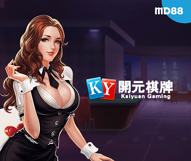 MD88 features KaiYuan Gaming with an elegant illustrated female dealer standing beside the KaiYuan Gaming logo in a stylish casino-themed setting.