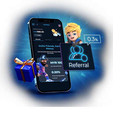 MD88 showcases a referral program on a mobile app featuring referral earnings, reward bonuses, a gift box, and promotional graphics encouraging users to invite friends.